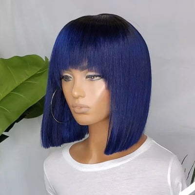 NHA Dark Blue Bob Wig With Bang