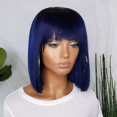 NHA Dark Blue Bob Wig With Bang