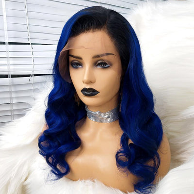 NHA Dark Blue Wavy Lace Wig 18inch