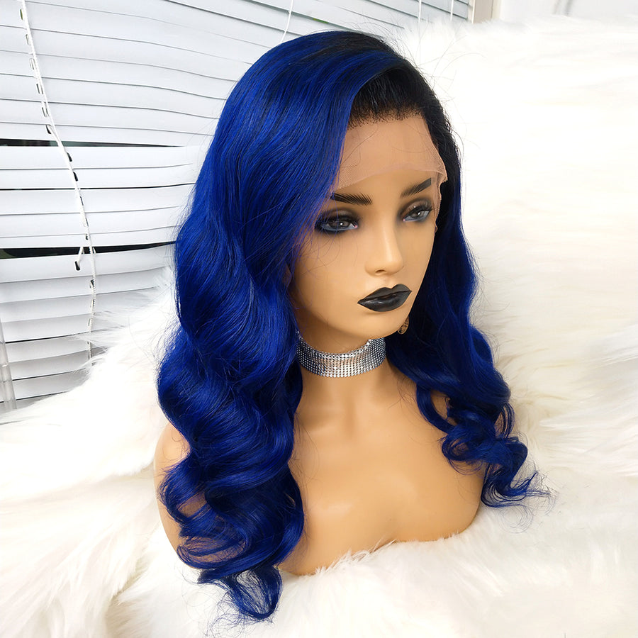 NHA Dark Blue Wavy Lace Wig 18inch