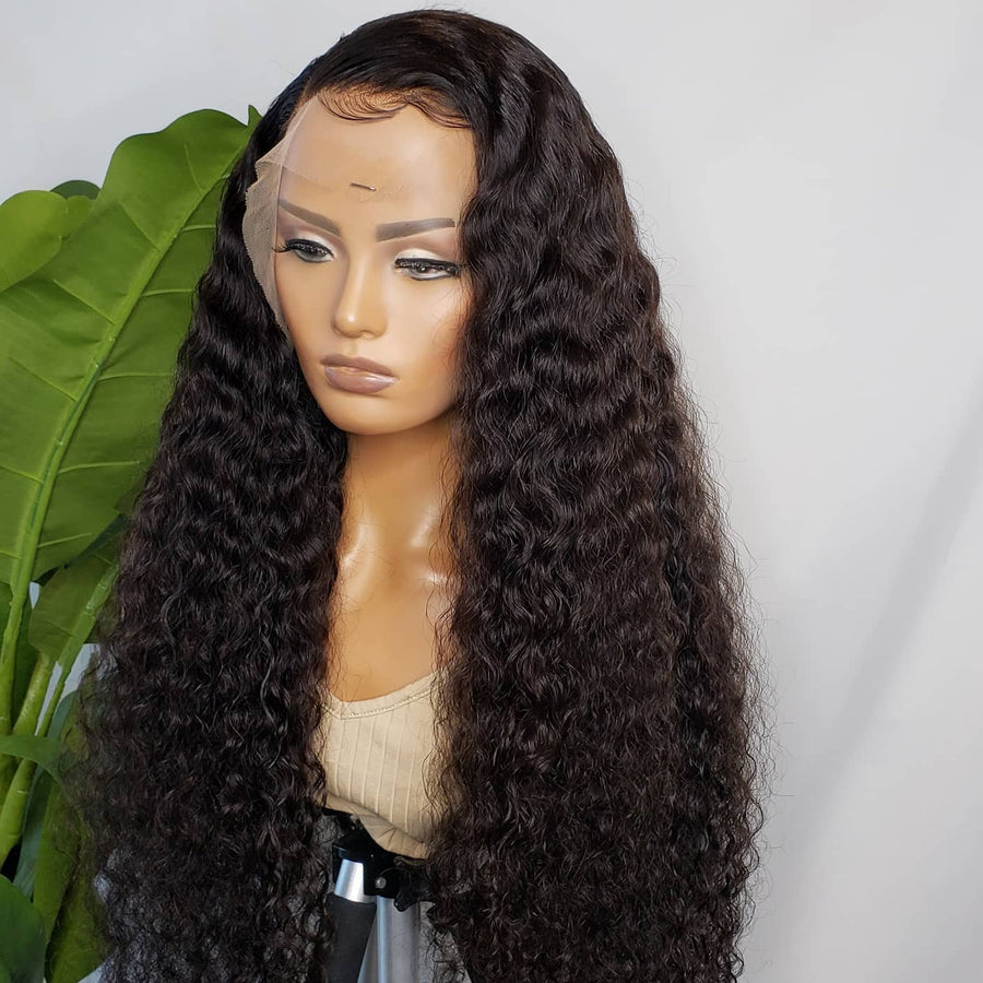 Deep Curly 24 Inch Black Natural Color Lace Wig