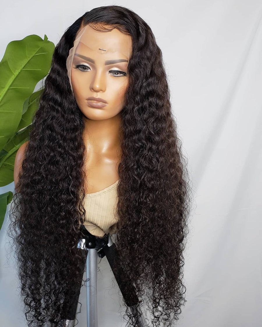 Deep Curly 24 Inch Black Natural Color Lace Wig