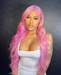 NHA Flower Pink Wavy Lace Front Wig