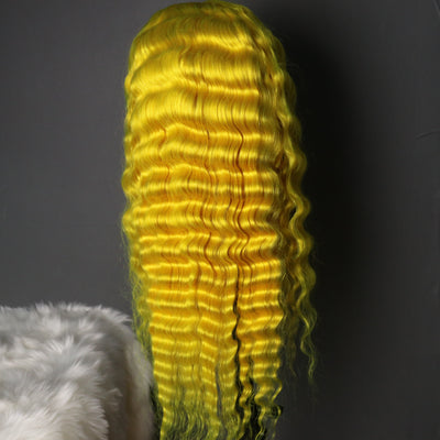 NHA Yellow Curly Lace Front Wig