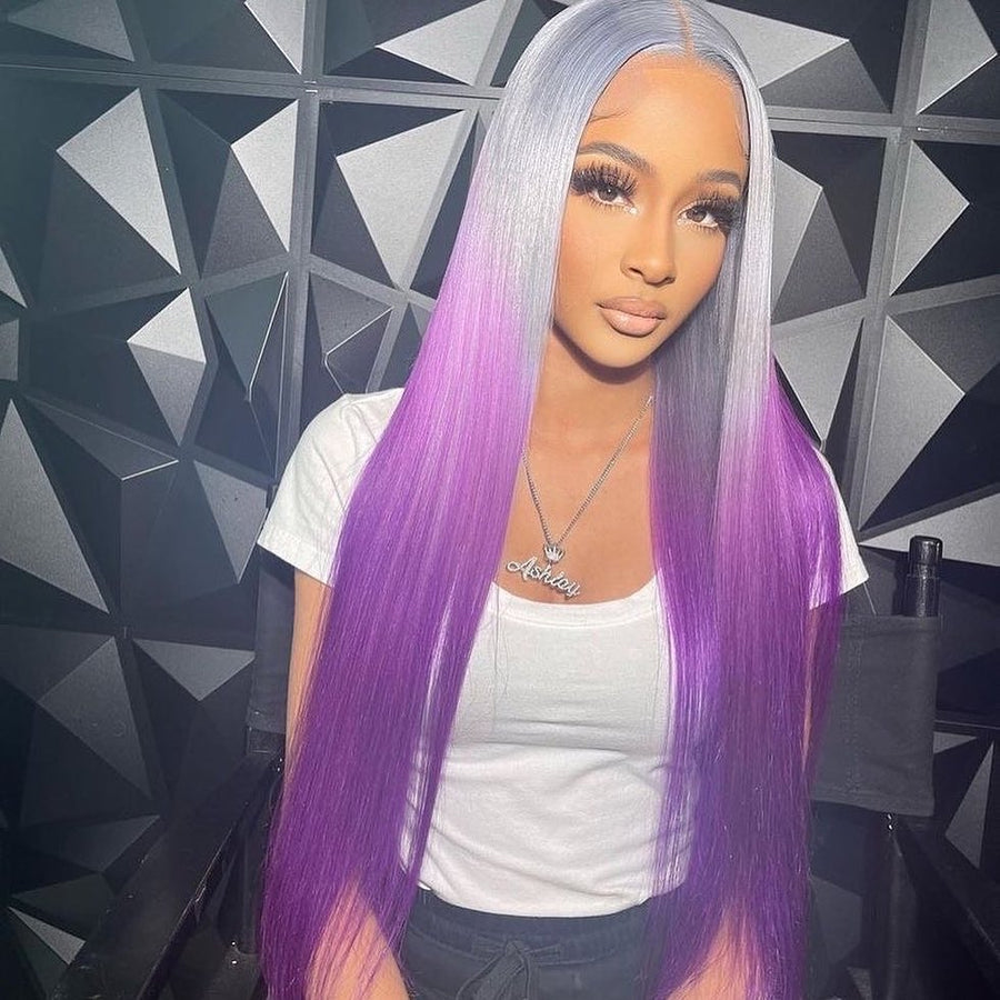 NHA Grey Purple Ombre Lace Front Wig
