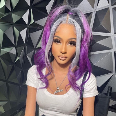 NHA Grey Purple Ombre Lace Front Wig