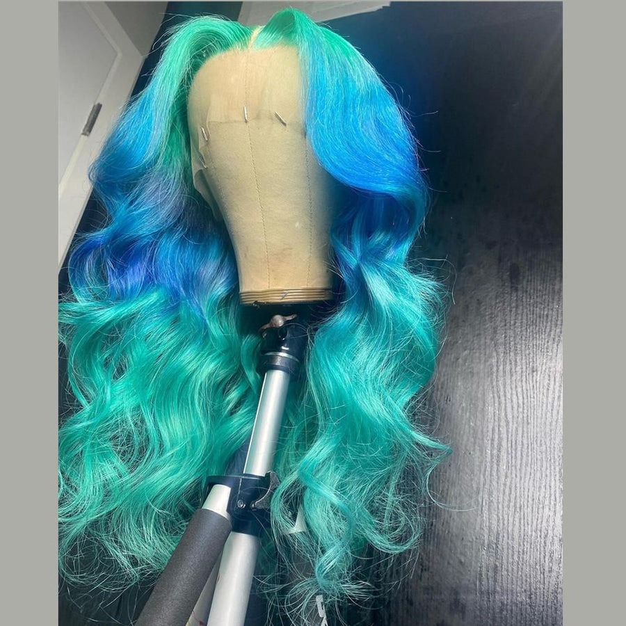NHA Icey Blue Ombre Wavy Style Lace Wig