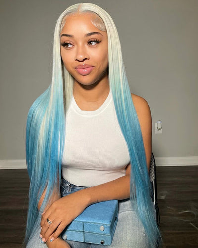 NHA Grey Baby Blue Lace Front Wig