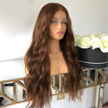 Long Wavy Light Auburn Brown Color Lace Front Wig