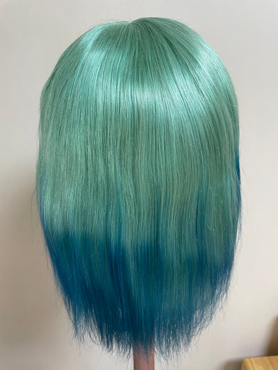 NHA Teal Cerulean Color Ombre Bob Lace Front Wig