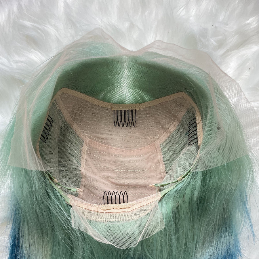 NHA Light Green Grey Ombre Lace Front Wig