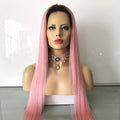 Light Peach Pink Long Straight Ombre Lace Front Wig