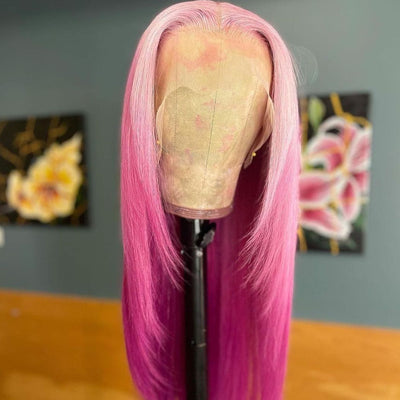 NHA Straight Light Pink and Dark Pink Ombre Lace Wig