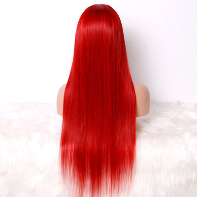 NHA Bright Red Long Straight Wig with Bang