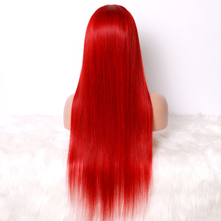 NHA Bright Red Long Straight Wig with Bang