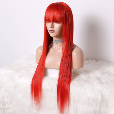 NHA Bright Red Long Straight Wig with Bang
