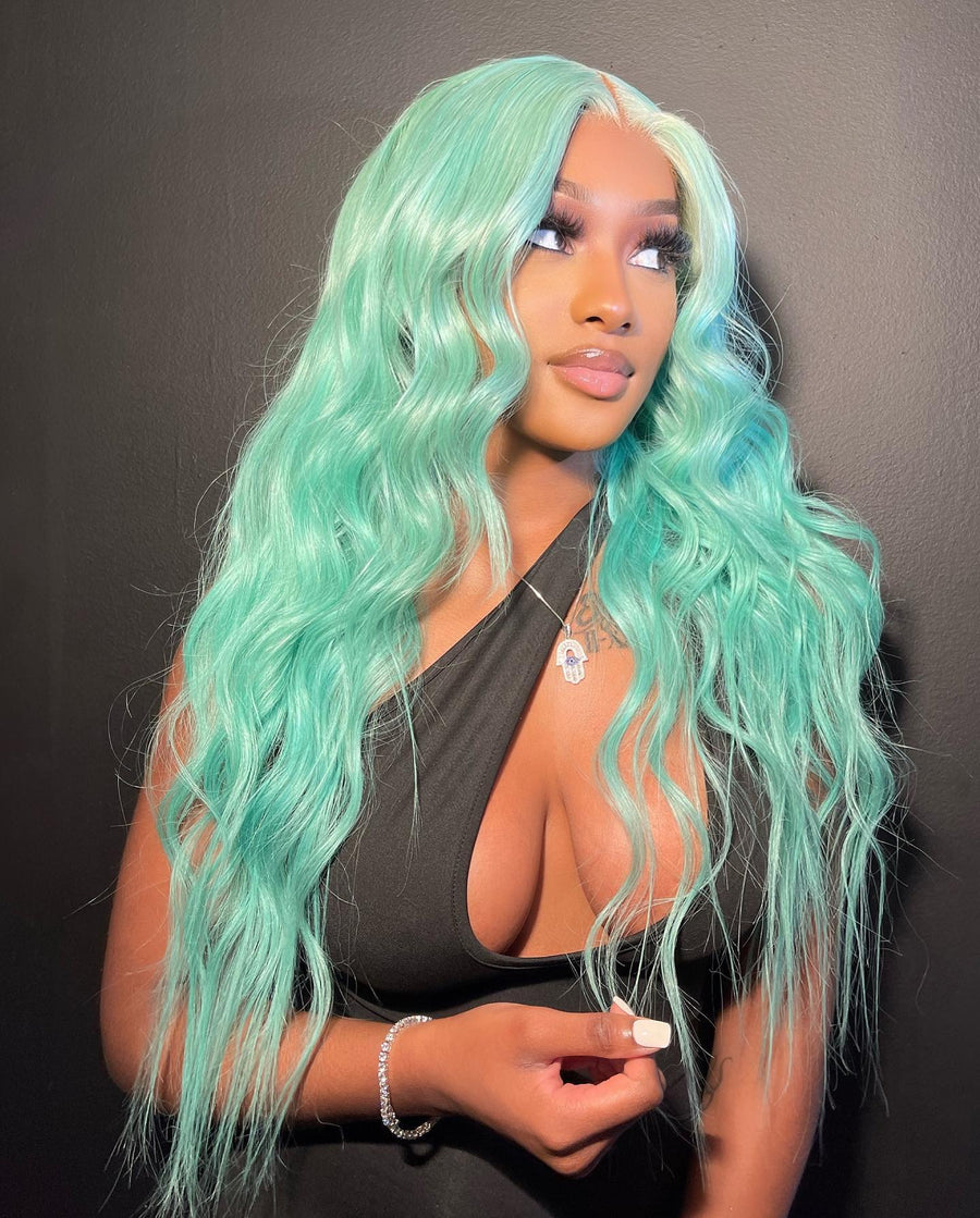 NHA Mint Green Wavy Lace Front Wig Shop Looks