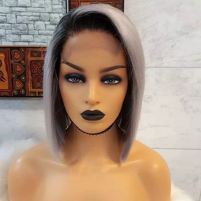 NHA 1B Grey Straight BOB Lace Front Wig