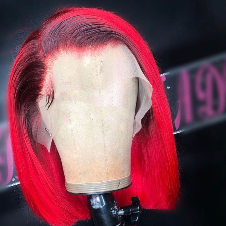 NHA Black Red Ombre Color Bob Lace Front Wig