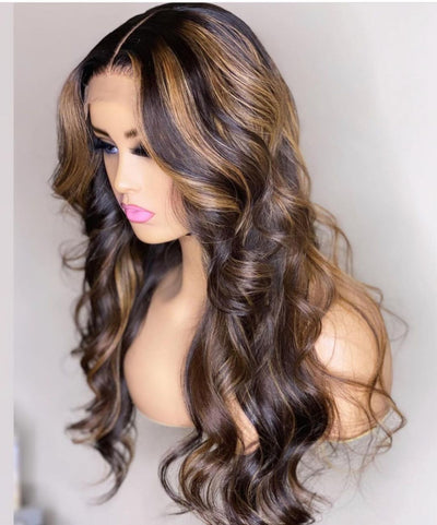 NHA Brown Wavy Highlight Hand Tied Full Lace Wig