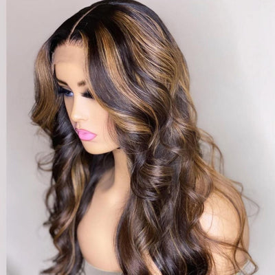 NHA Brown Wavy Highlight Hand Tied Full Lace Wig