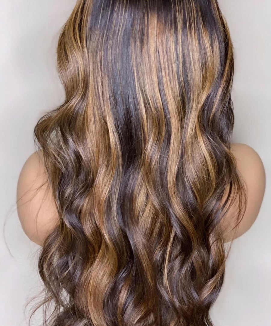 NHA Brown Wavy Highlight Hand Tied Full Lace Wig
