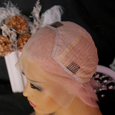 NHA Coral Pink Curly Lace Front Wig