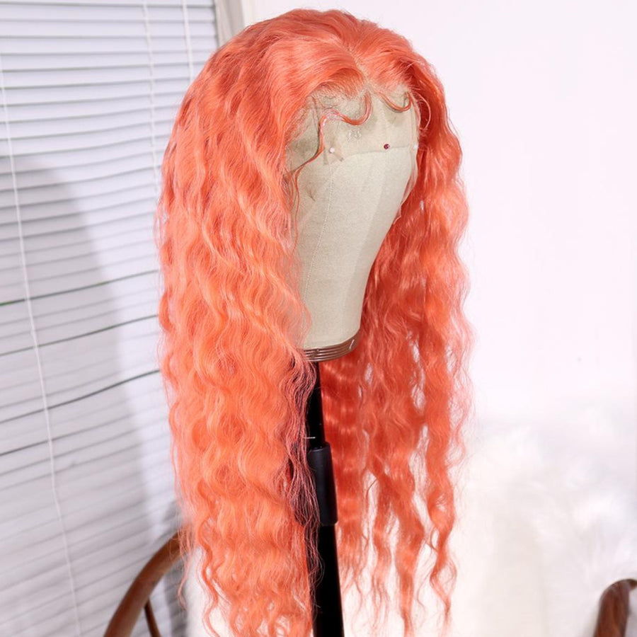 NHA Coral Pink Curly Lace Front Wig