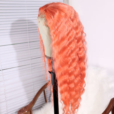 NHA Coral Pink Curly Lace Front Wig