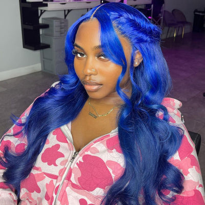 NHA Dark Blue Wavy Lace Front Wig