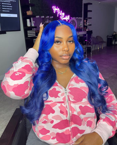 NHA Dark Blue Wavy Lace Front Wig
