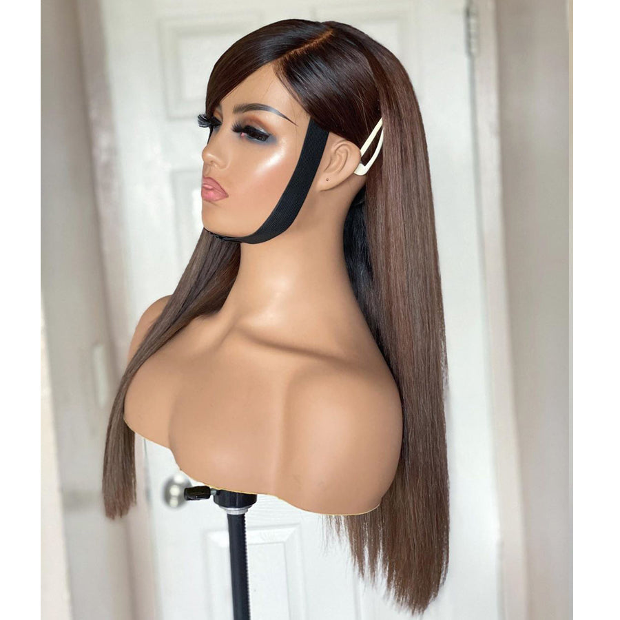 NHA Dark Brown Straight Wig Side Part Full Lace Wig