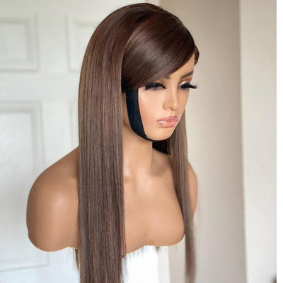 NHA Dark Brown Straight Wig Side Part Full Lace Wig