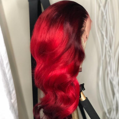 NHA Dark Red Ombre Body Wave Lace Wig