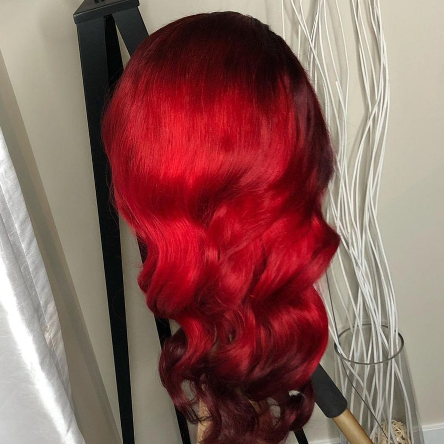 NHA Dark Red Ombre Body Wave Lace Wig
