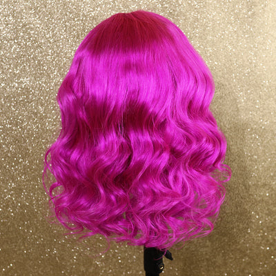 NHA Hot Pink Loose Wavy With Cute Bang Lace Front Wig