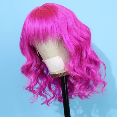 NHA Hot Pink Loose Wavy With Cute Bang Lace Front Wig