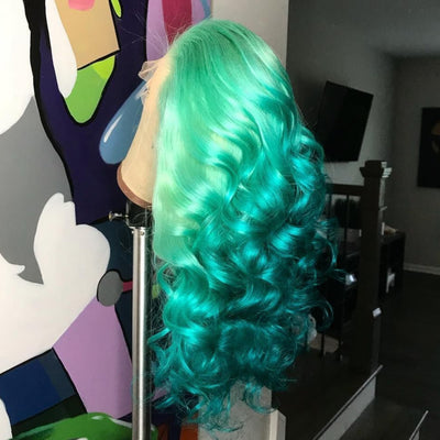 NHA Light Dark Green Body Wave Lace Front Wig