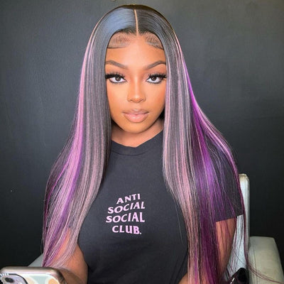 NHA Purple Highlight Straight Lace Wig