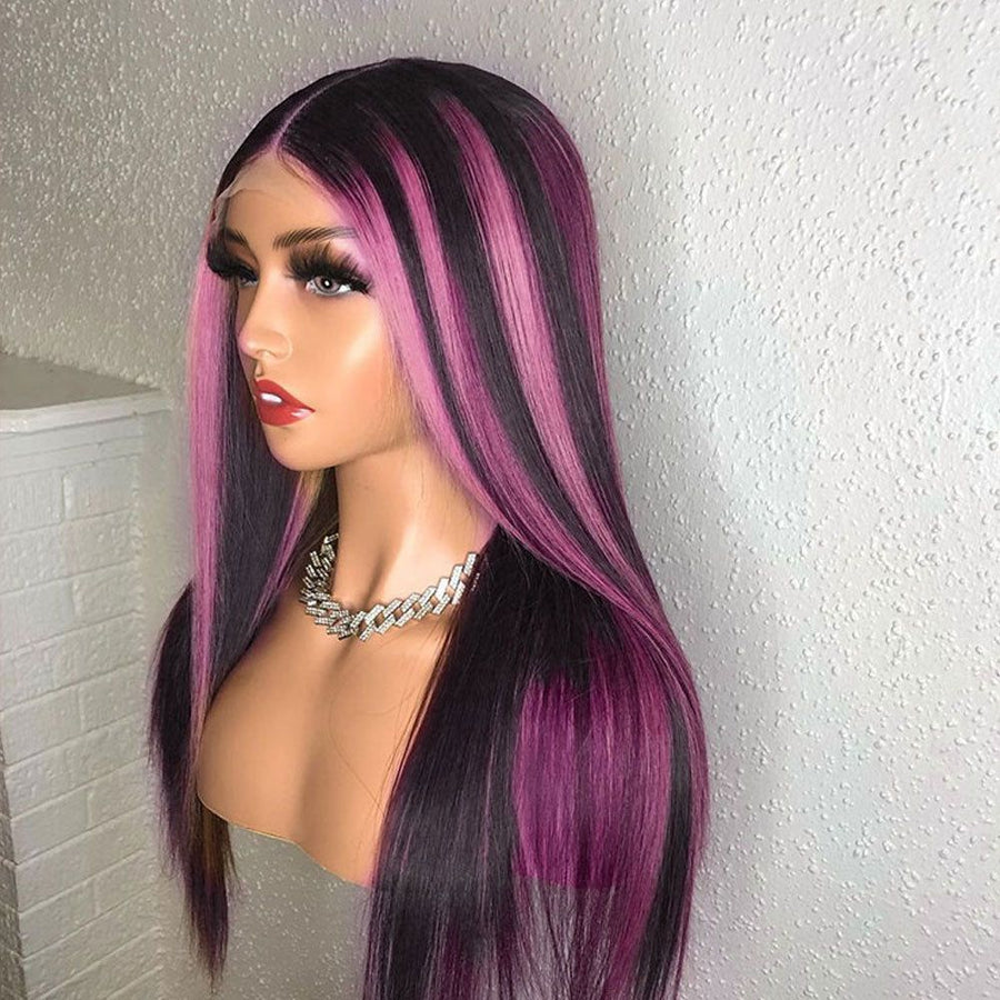 NHA Purple Highlight Straight Lace Wig