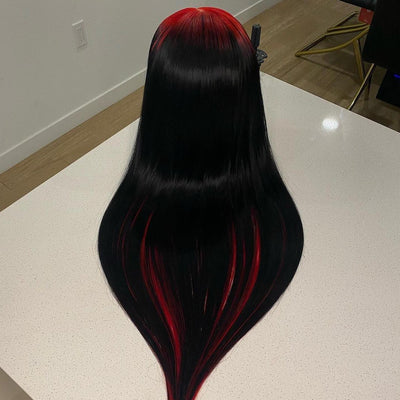 NHA Red Black Straight Lace Front Wig