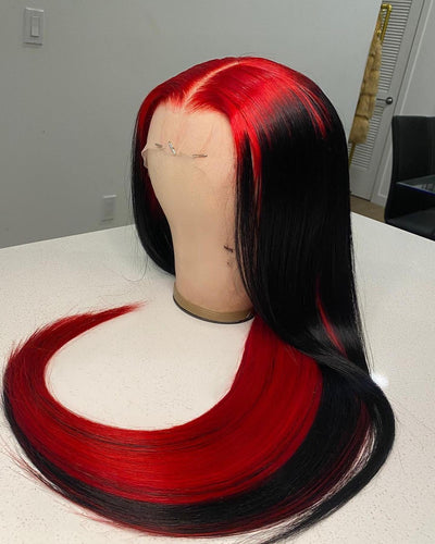NHA Red Black Straight Lace Front Wig