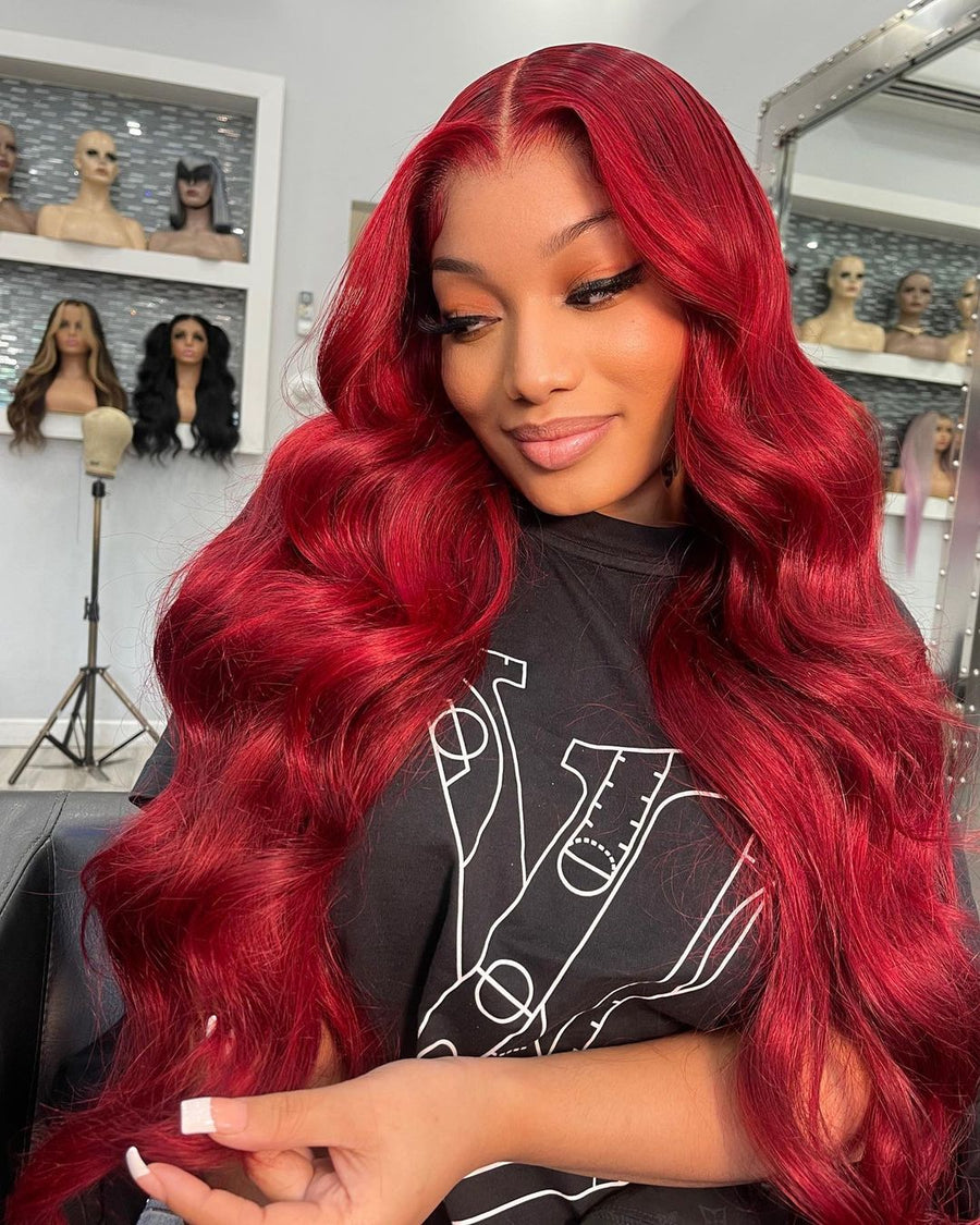 NHA Red Long Wavy Lace Wig