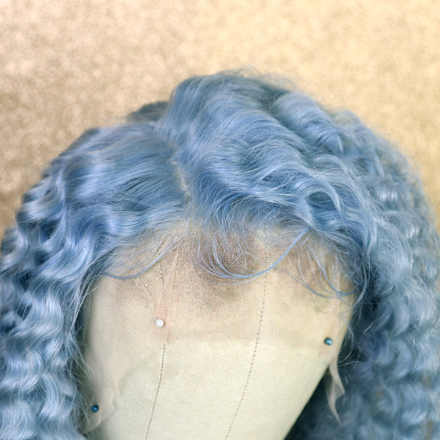 NHA Teal Blue Curly Style Lace Front Wig