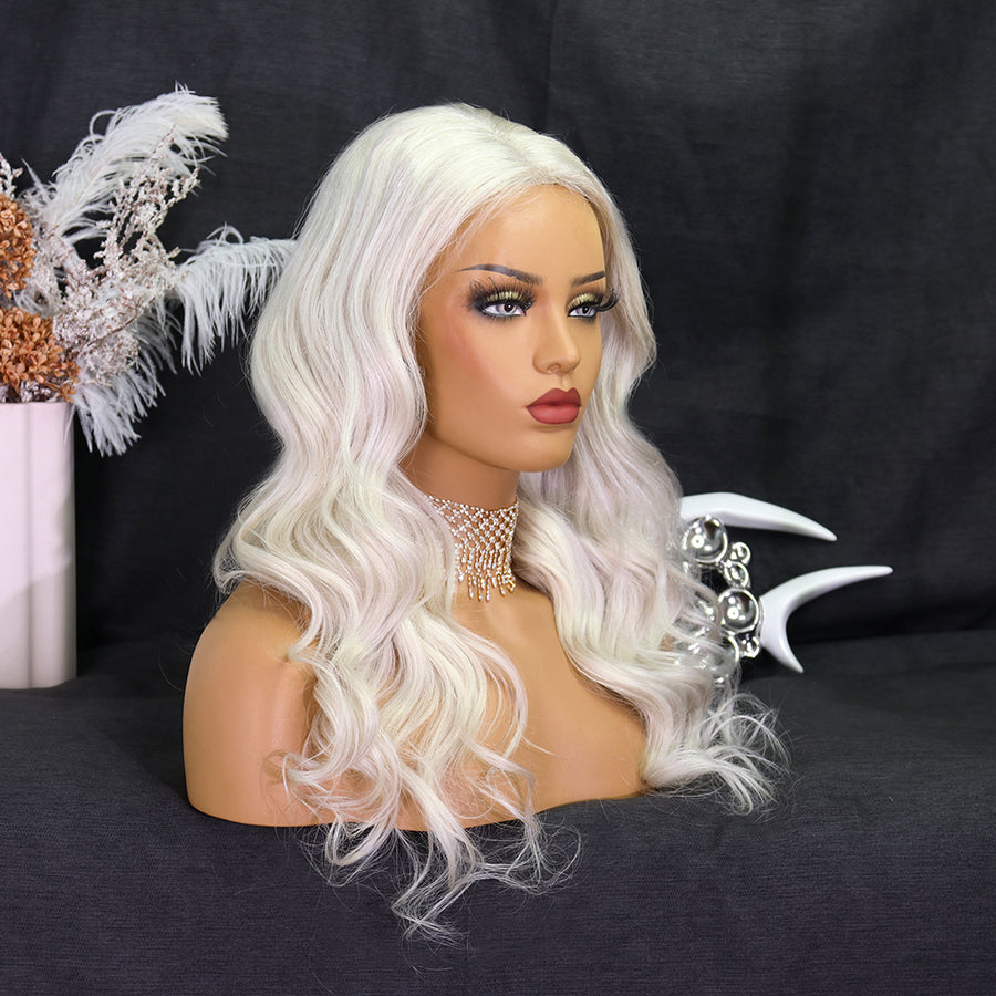 NHA White Color Body Wave Lace Front Wig