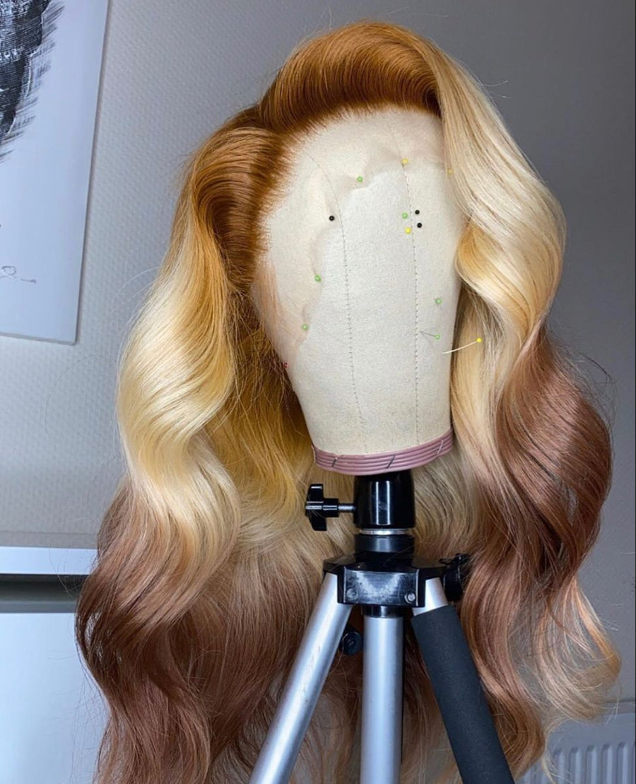 NHA Blonde Amber Color Ombre Body Wave Lace Front Wig