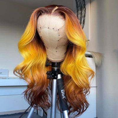 NHA Yellow Brown Wavy Lace Front Wig