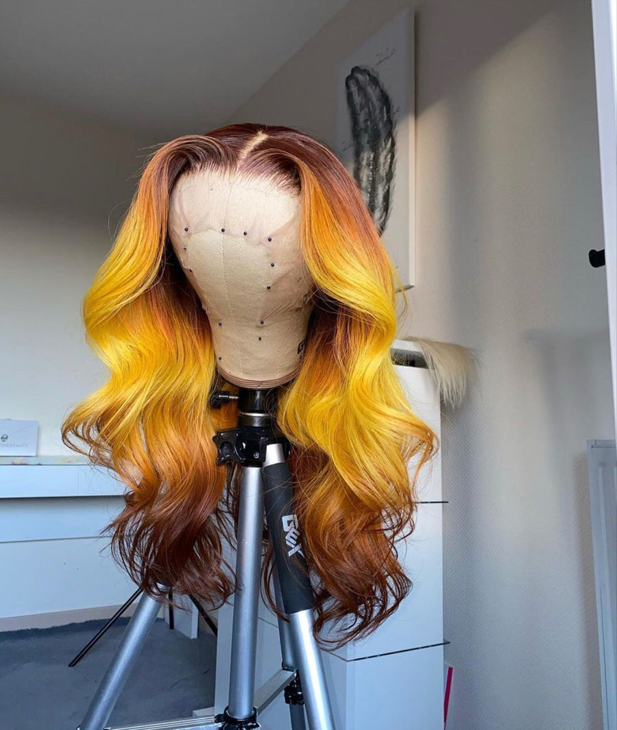 NHA Yellow Brown Wavy Lace Front Wig