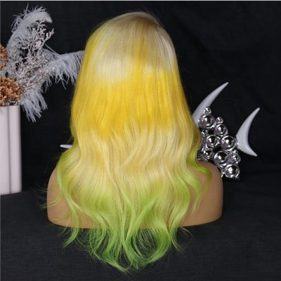 NHA Yellow Green Ombre Wavy Lace Front Wig