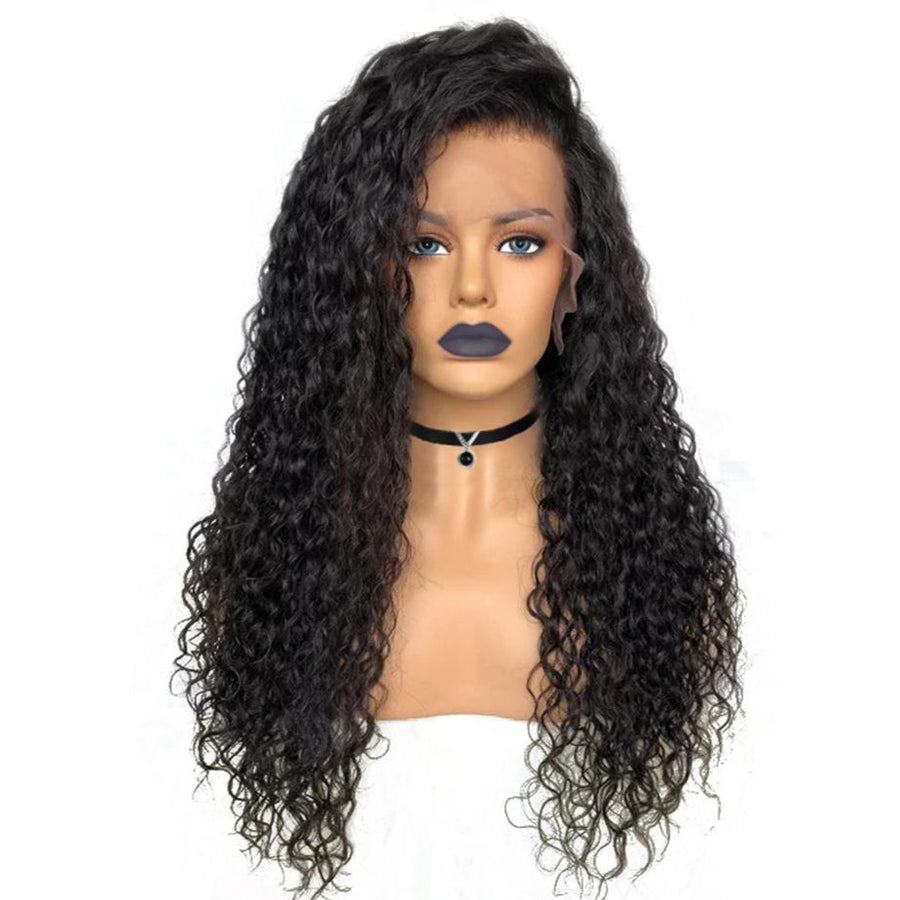 Natural Black Thick Curly Human Hair Lace Front Wig